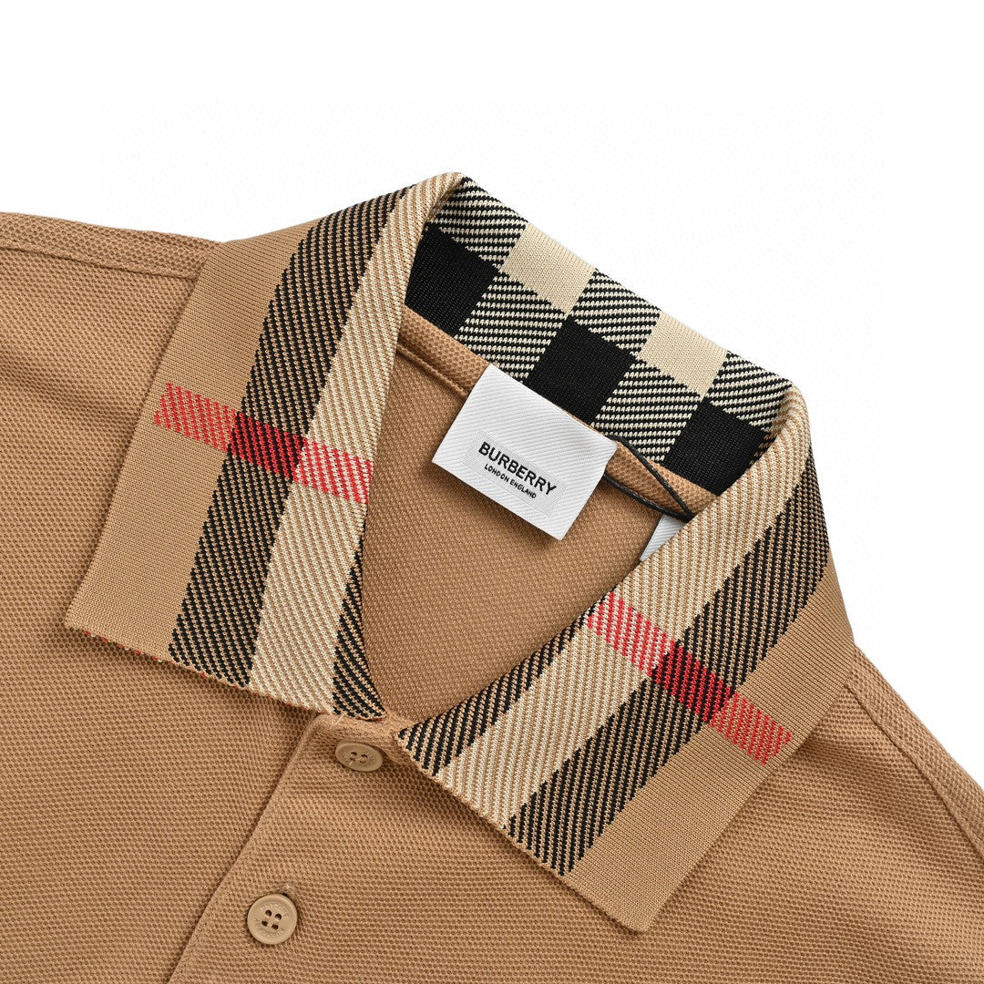 Burberry Polo Shirt with Check Collar (Tan)