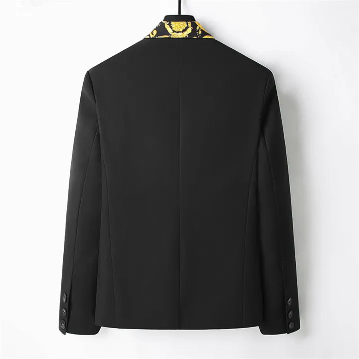 VERSACE || Men's Black Slim Fit Blazer With Gold Print Collar for Business & Wedding