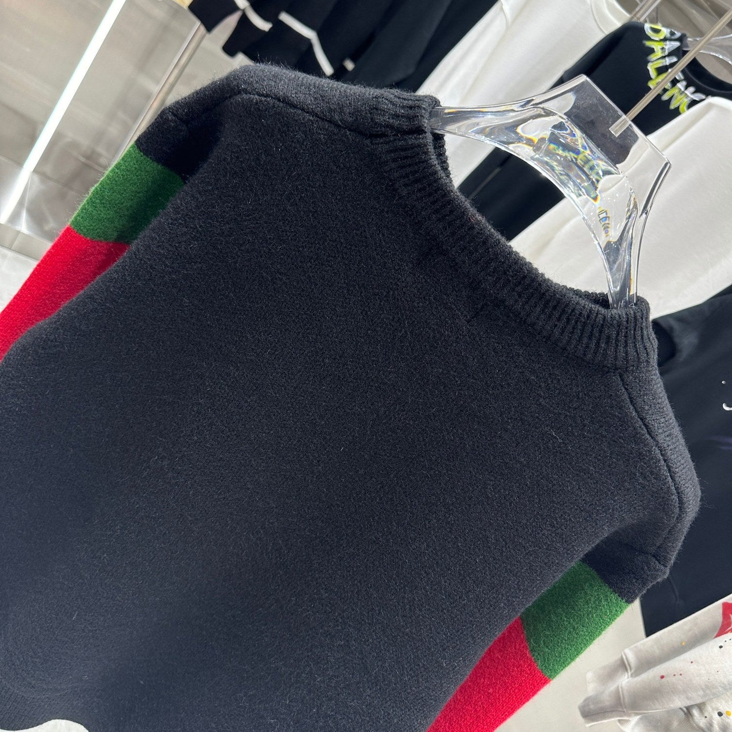 GUCCI || Striped V-Neck Felted Jumper Pullover