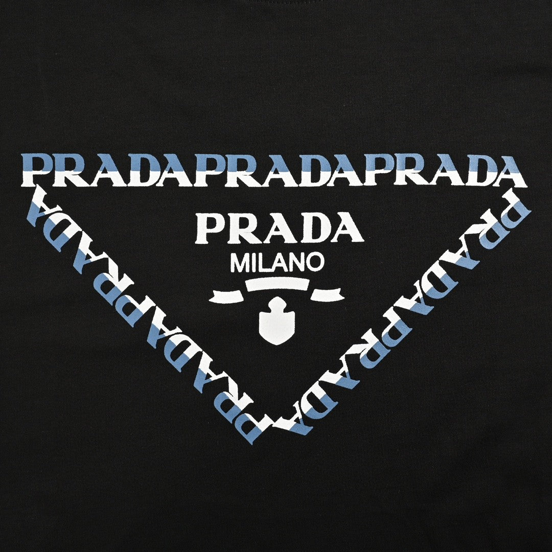 Stylish Black Prada T-Shirt with Eye-Catching Logo Design