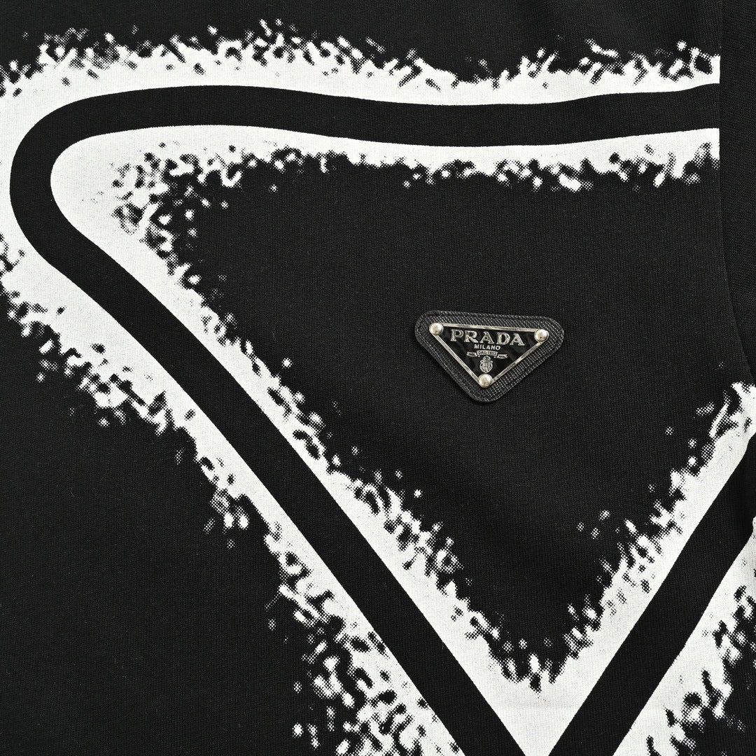 Prada Black Triangle Logo T-Shirt with Eye-Catching Spray Paint Design