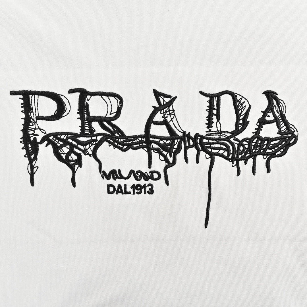 Stylish White Prada Graphic Logo Tee