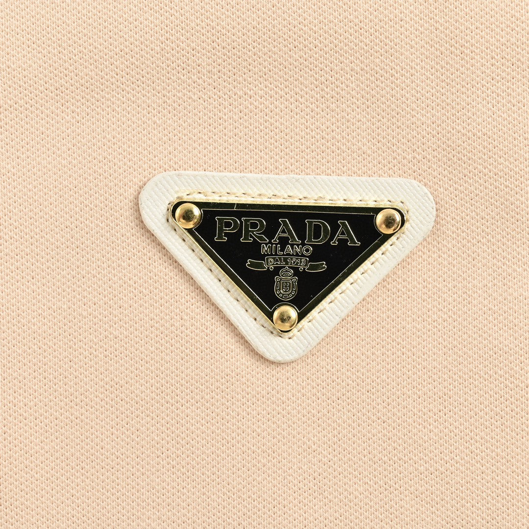 Elegant Beige Polo Shirt with Iconic Prada Logo Patch