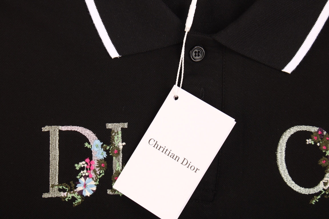 Dior Polo Shirt with Floral Logo Design