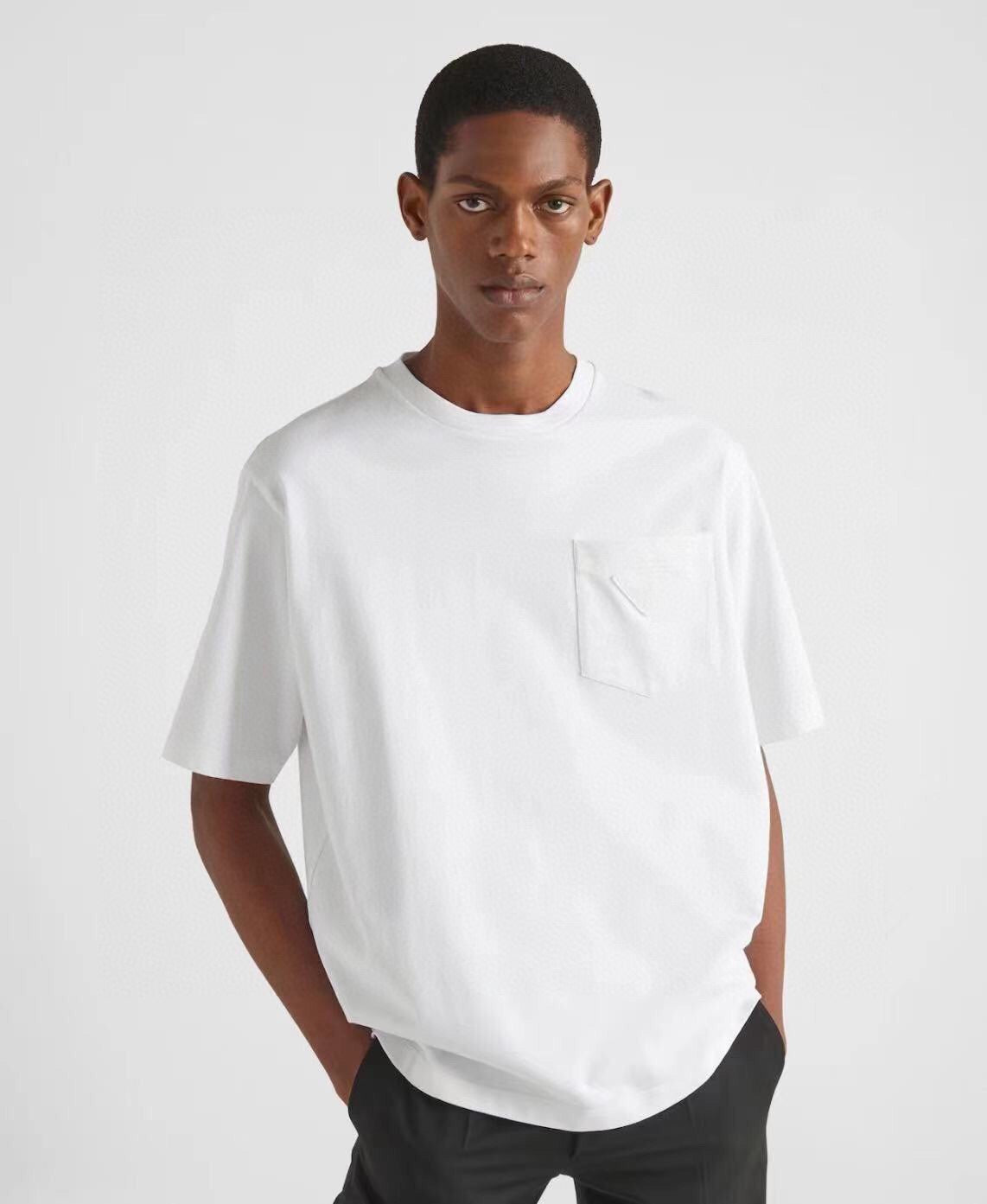 Chic White T-Shirt with Prada Logo Pocket