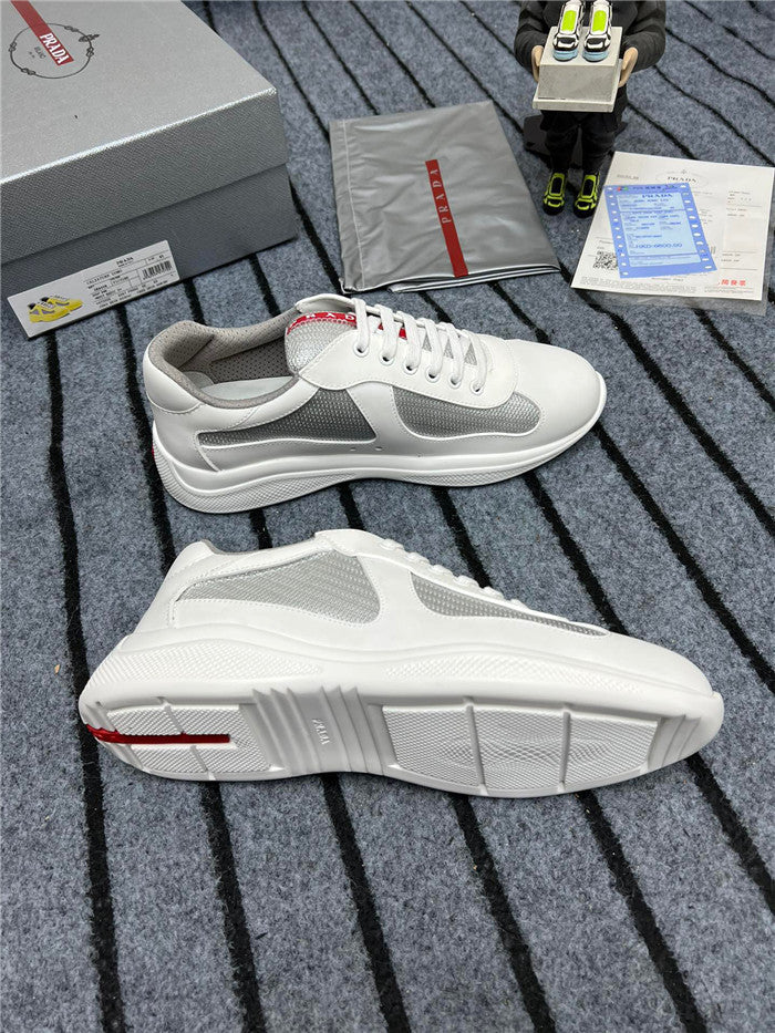 PRADA AMERICA'S CUP LUXURY SOFT RUBBER SNEAKERS IN WHITE AND SILVER