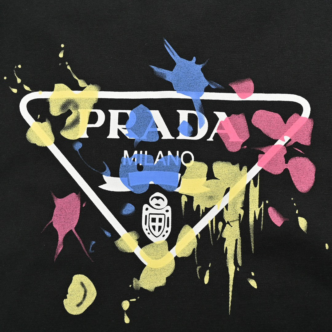 Stylish Prada T-Shirt with Eye-Catching Paint Splatter Logo