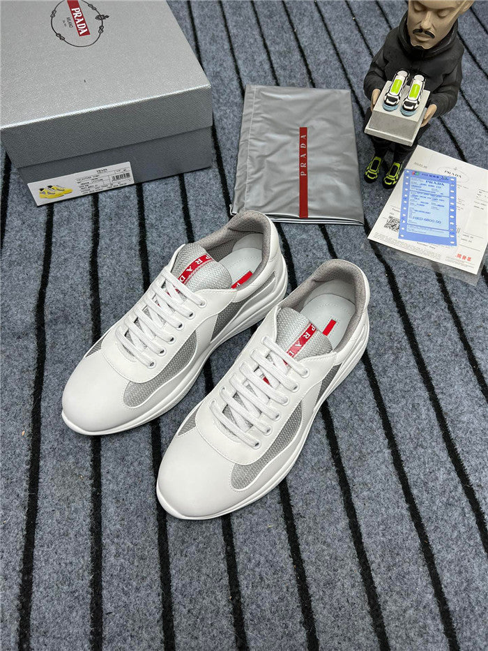 PRADA AMERICA'S CUP LUXURY SOFT RUBBER SNEAKERS IN WHITE AND SILVER