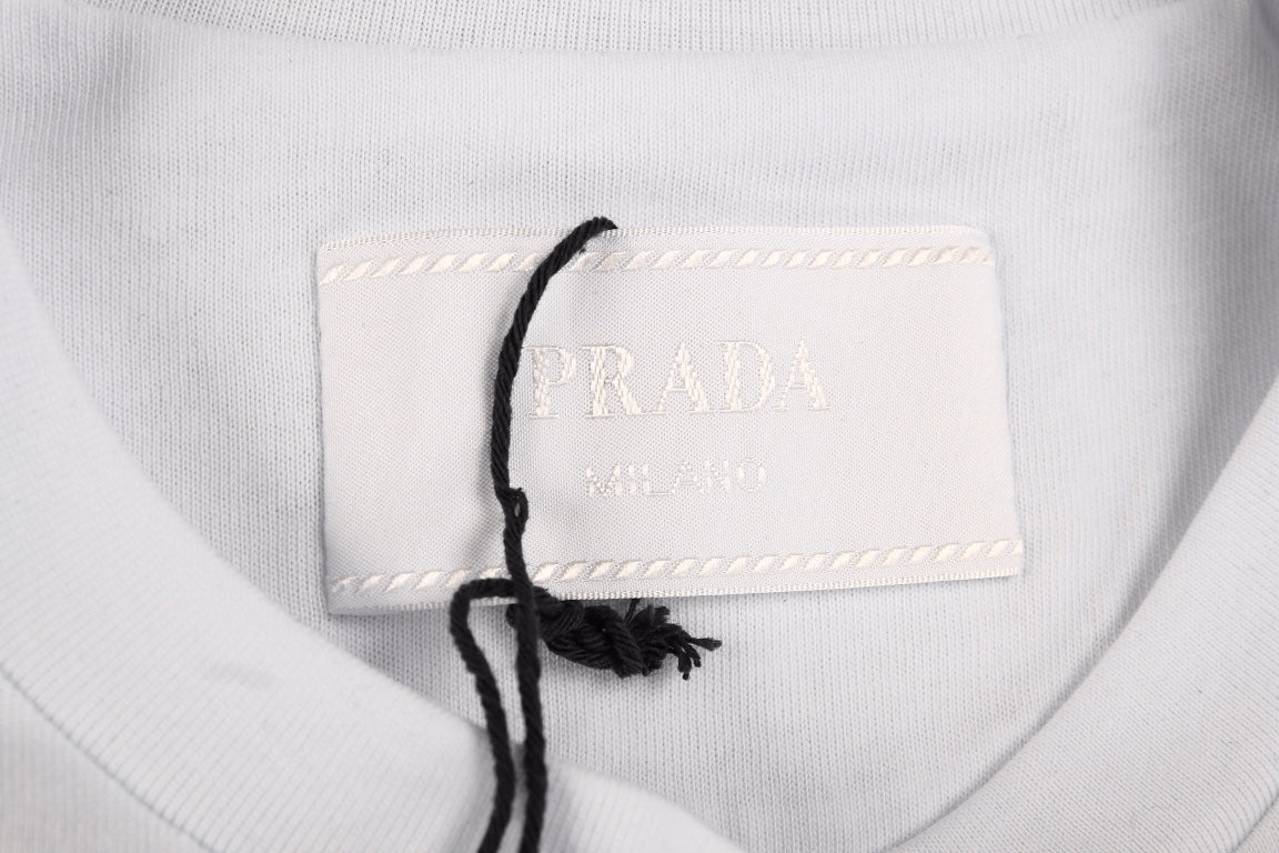 Chic White T-Shirt with Prada Logo Pocket