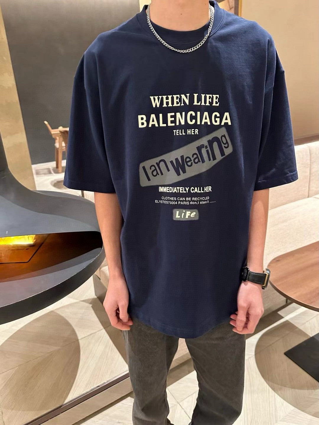 Balenciaga T-Shirt - Navy Back Logo