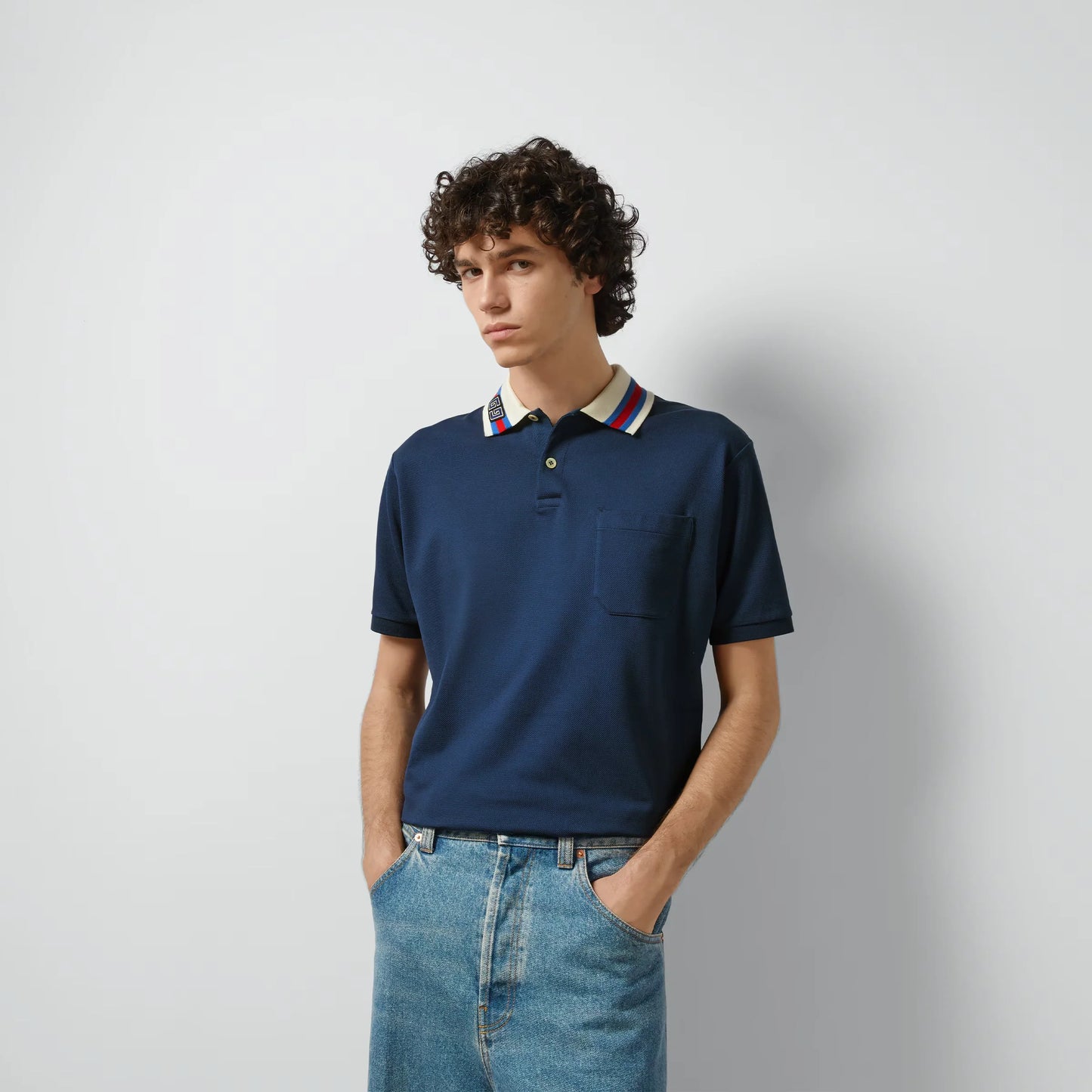 GUCCI || Cotton Piquet Polo T-Shirt With Square GG