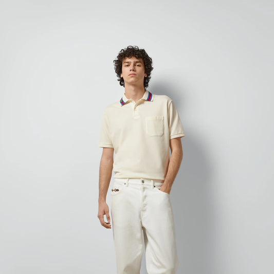 GUCCI || Cotton Piquet Polo T-Shirt With Square GG