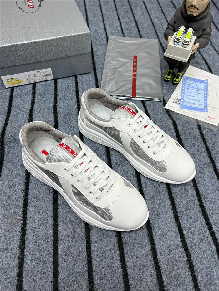 PRADA AMERICA'S CUP LUXURY SOFT RUBBER SNEAKERS IN WHITE AND SILVER