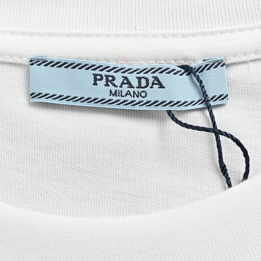 Prada White Triangle Spray Paint Logo Tee