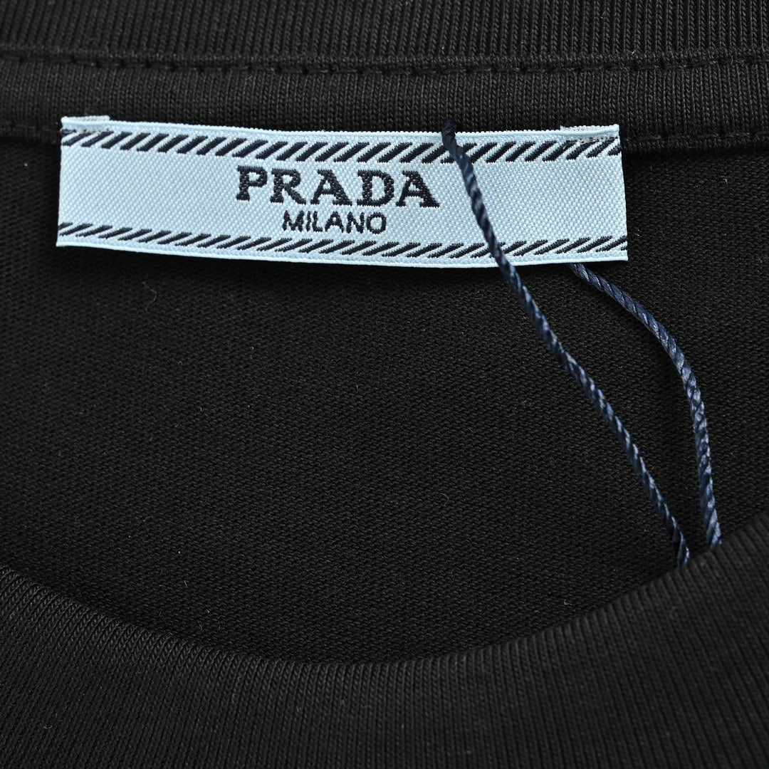 Prada Black Triangle Logo T-Shirt with Eye-Catching Spray Paint Design