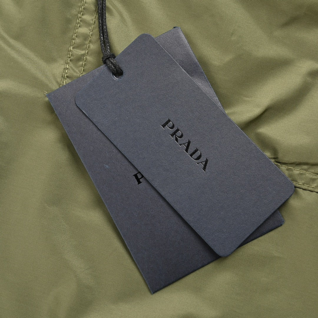 Chic Olive Green Short-Sleeve Jacket by Prada