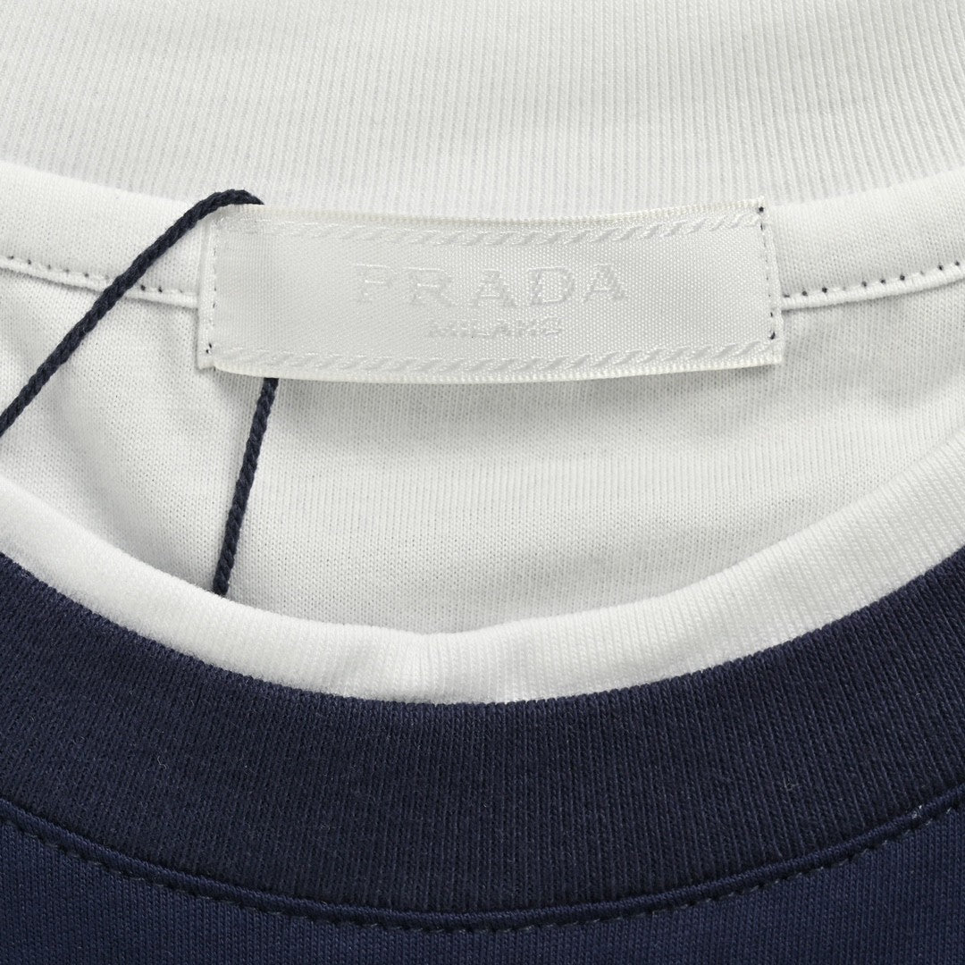 Stylish Navy T-Shirt with Chic Contrast Trim by Prada