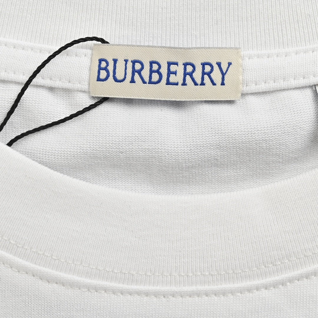 Burberry White T-Shirt with Blue Equestrian Knight Logo