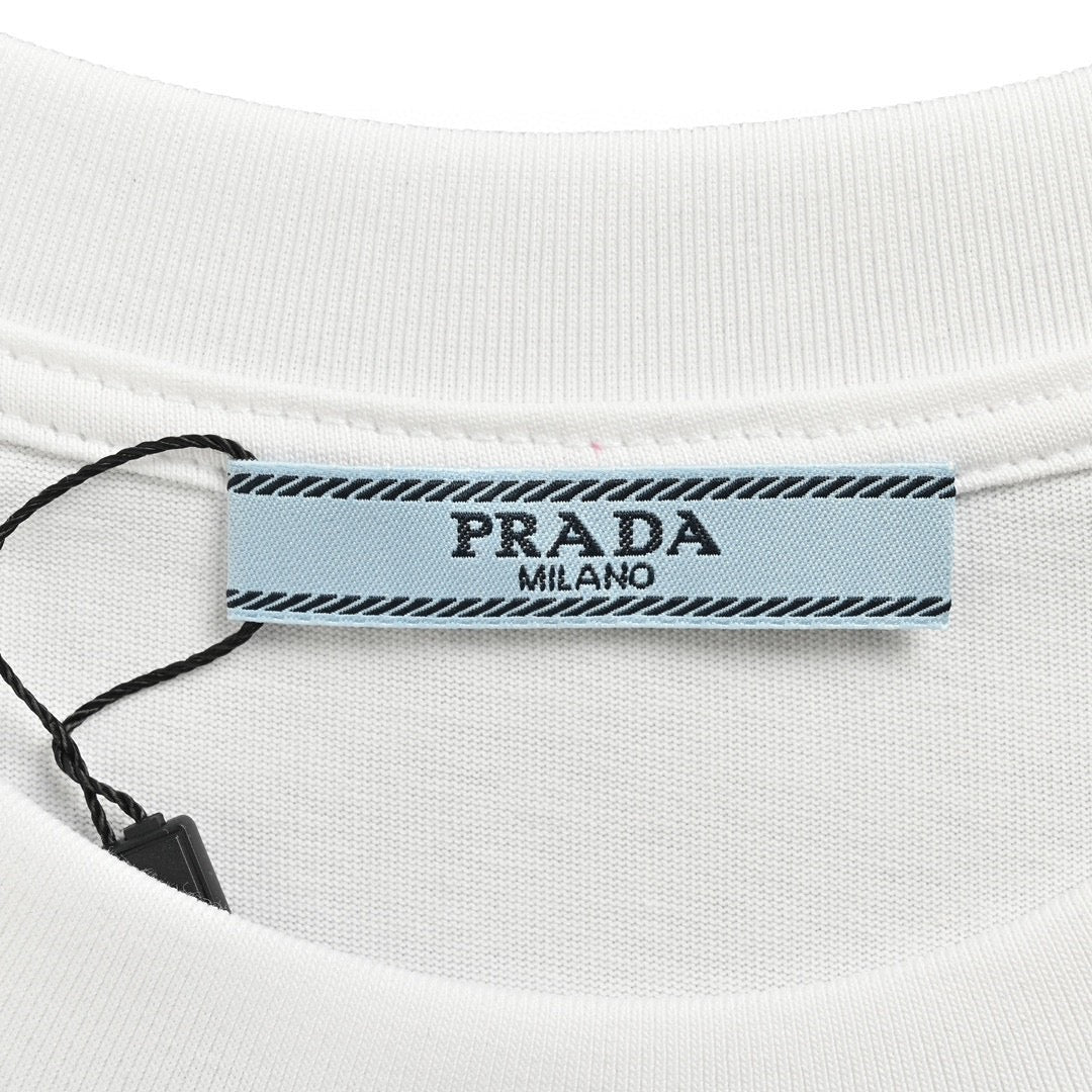 Stylish White Prada Graphic Logo Tee