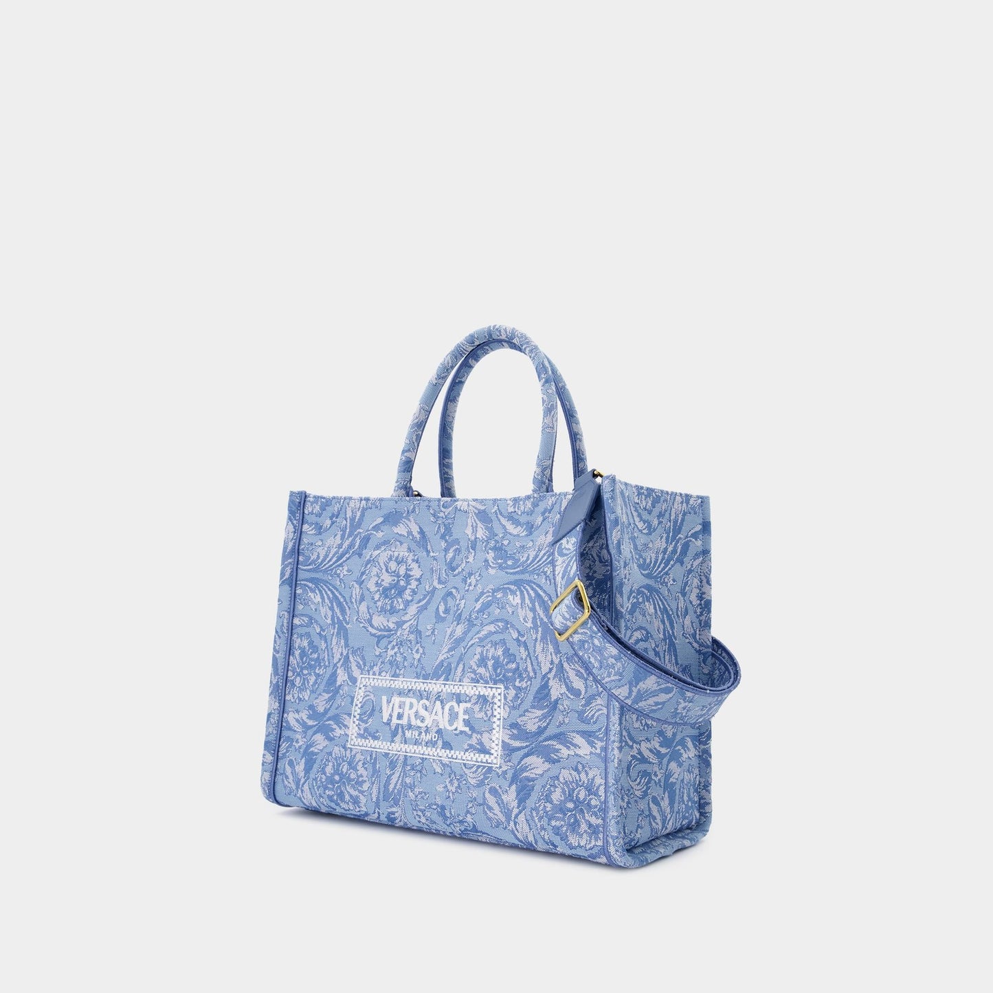 Large Jacquard Shopper Bag - Versace - Canvas - Blue