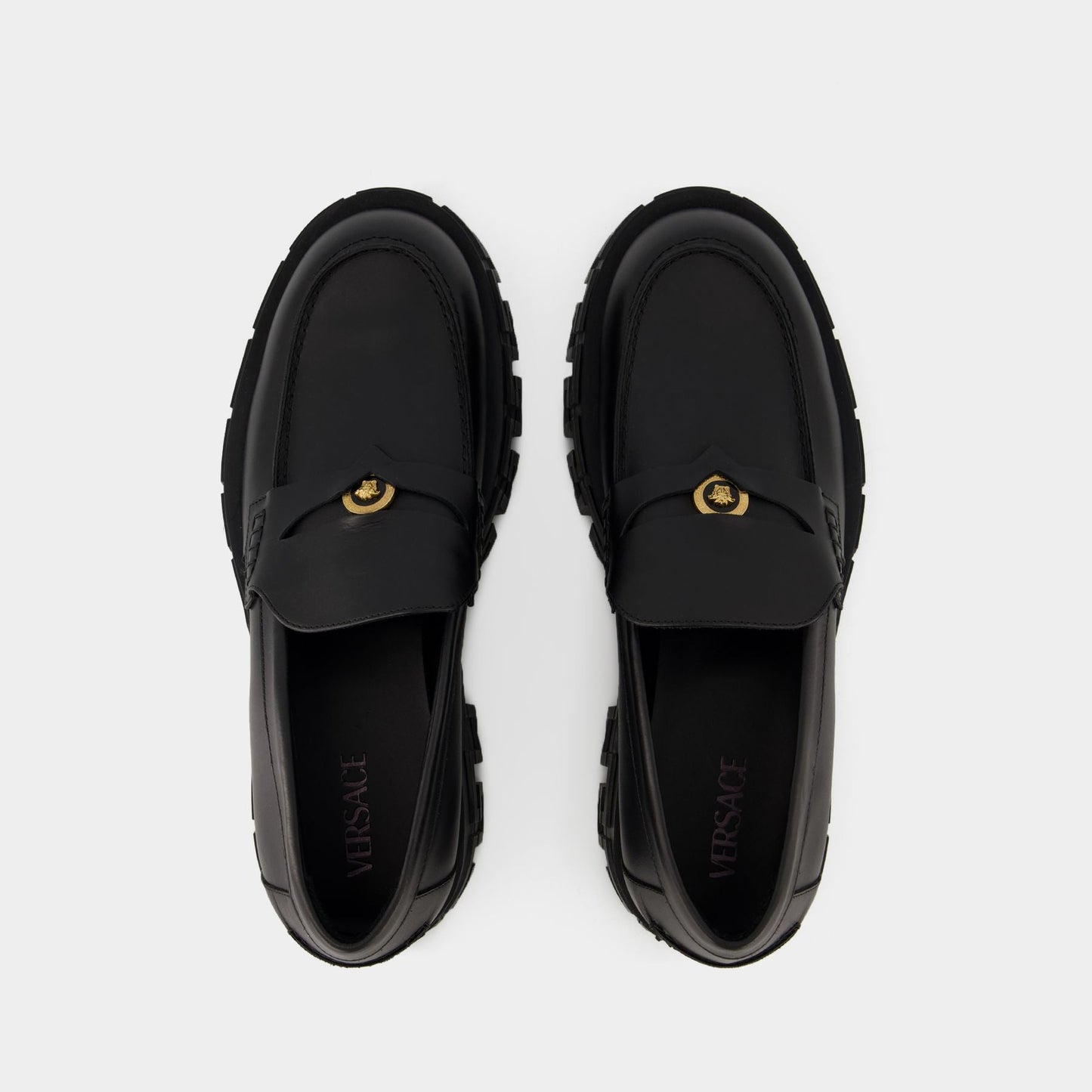 Greca Border Rubber Sole Loafer - Versace - Leather - Black