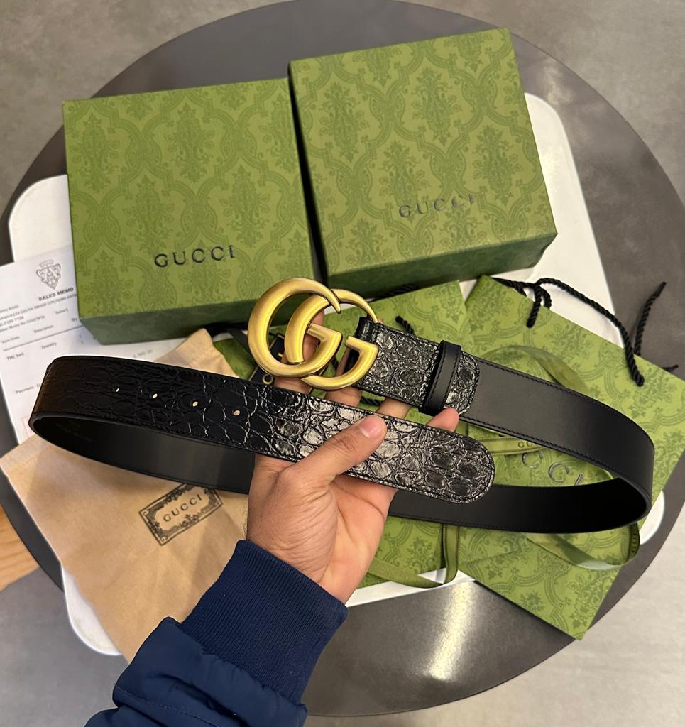 GUCCI || Crocodile Belt With Double G Buckle