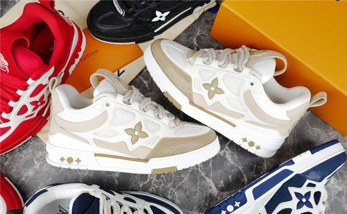 Chic Beige and White LV Skate Sneakers by Louis Vuitton