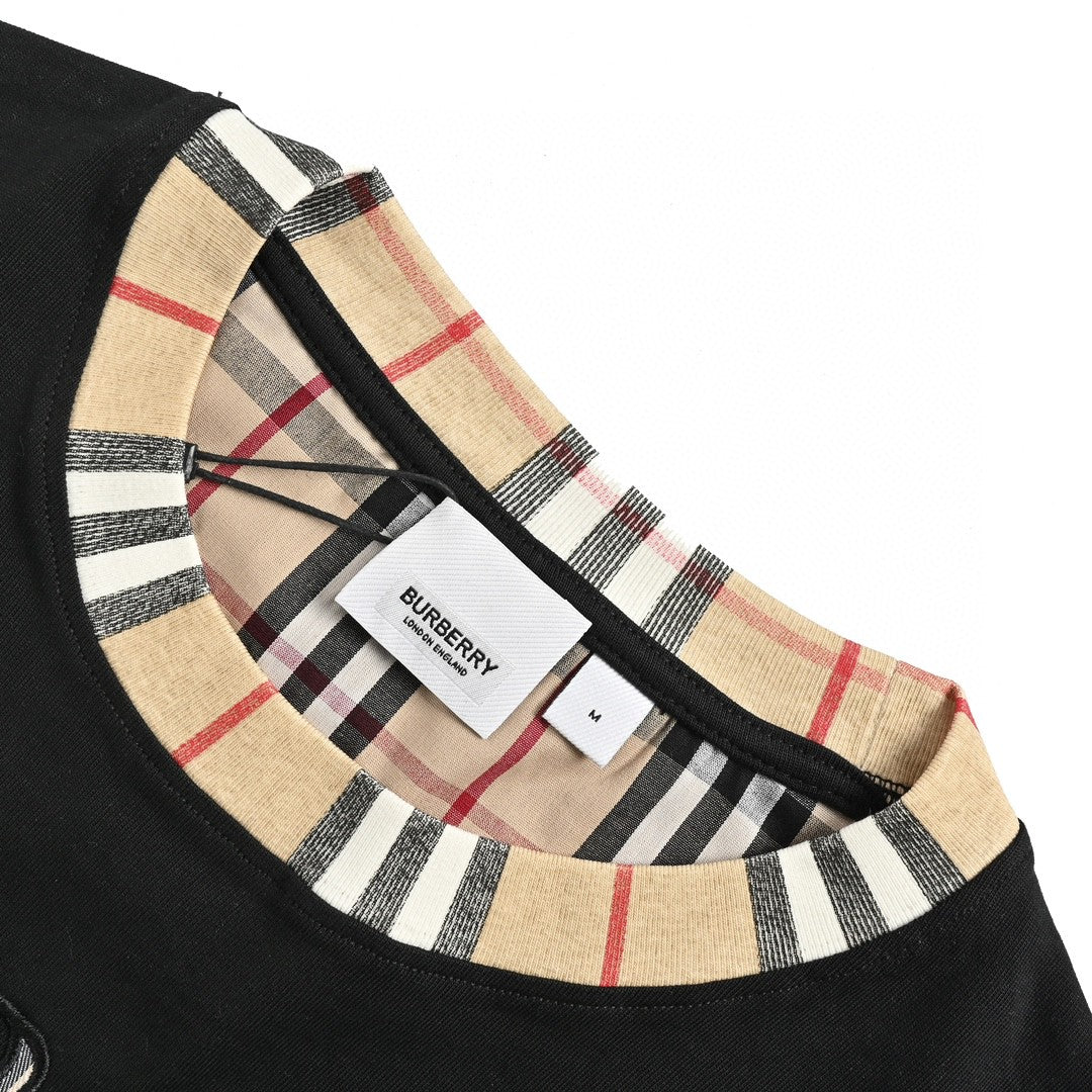 Burberry Check Collar Black T-Shirt