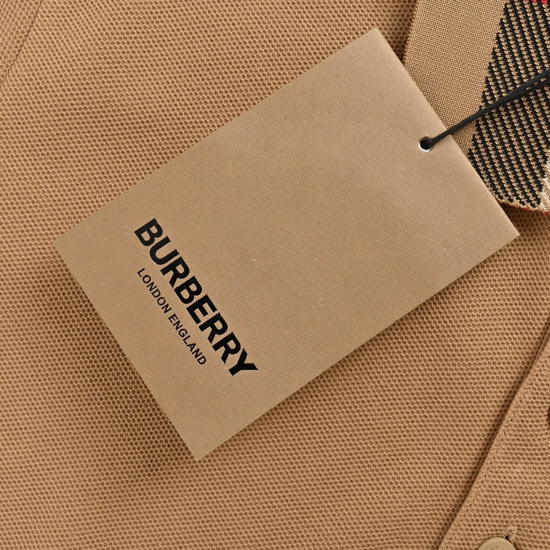 Burberry Polo Shirt with Check Collar (Tan)