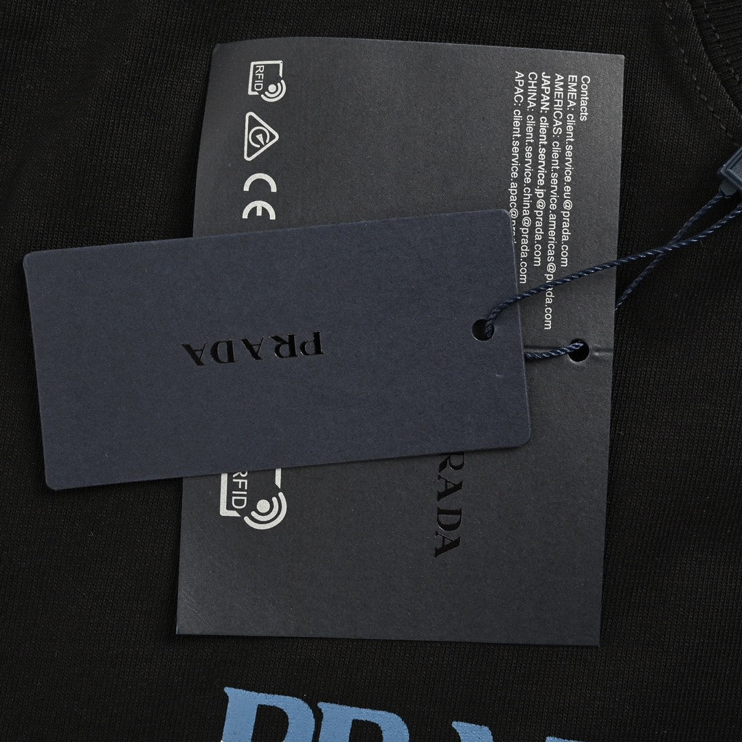 Stylish Black Prada T-Shirt with Eye-Catching Logo Design