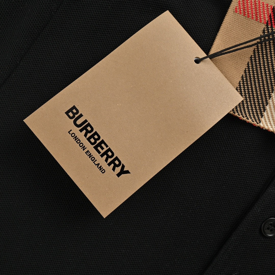 BURBERRY CHECK COLLAR POLO SHIRT BLACK