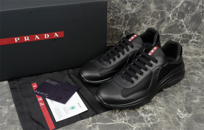 PRADA BLACK LEATHER AMERICA'S CUP SNEAKERS