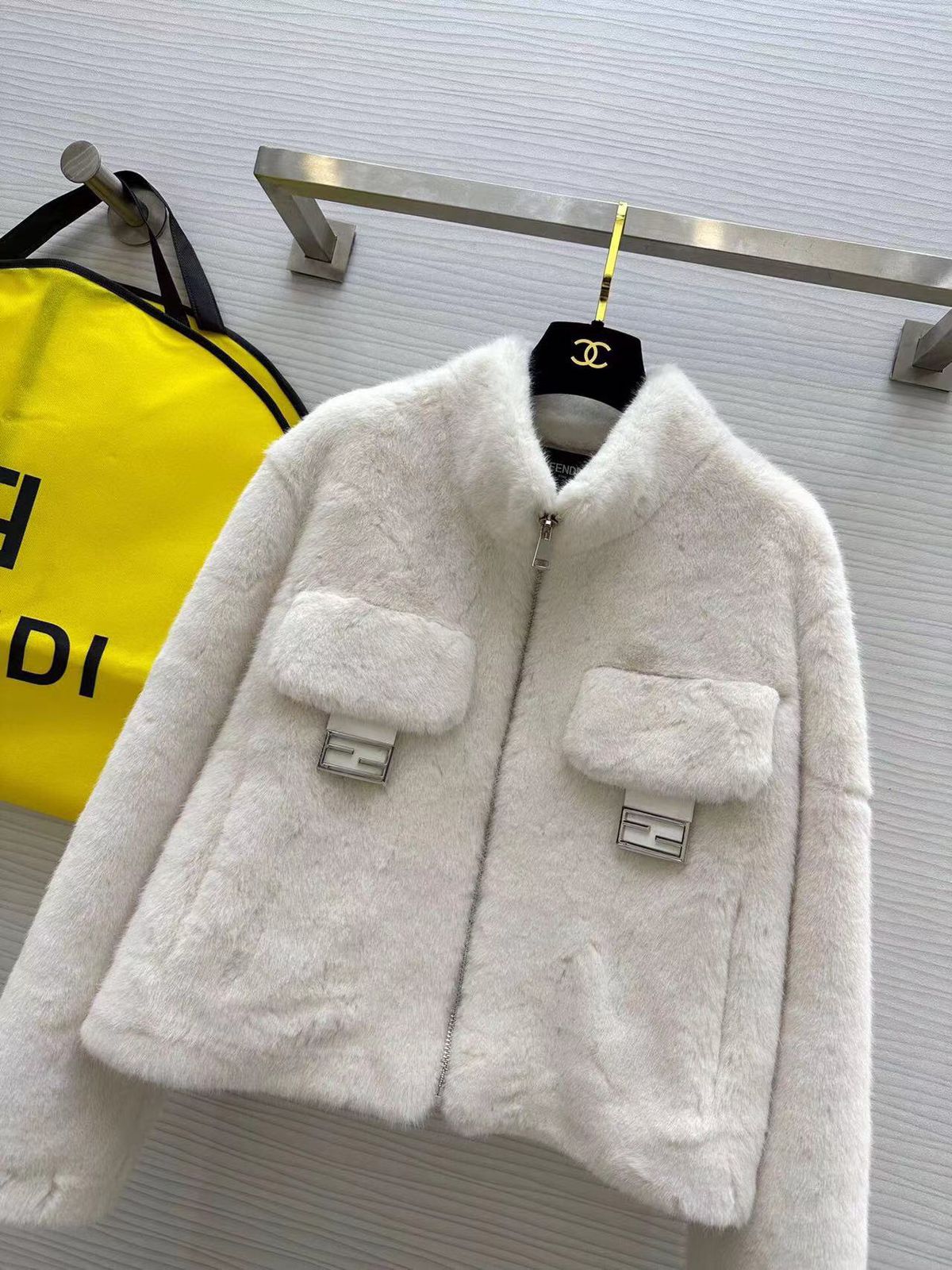 Fendi Heart Bi-Color Fluffy Boa-Jacket For Women