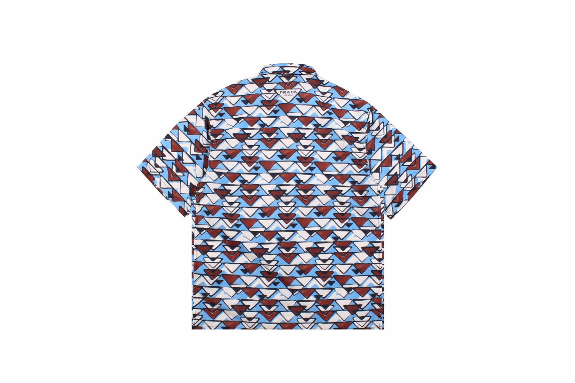 BALENCIAGA PATTERNED SHORT SLEEVE SHIRT BLUE BROWN