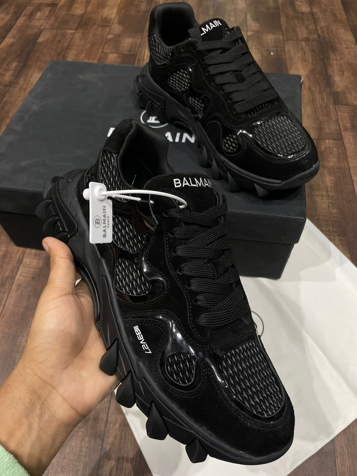 BALMAIN || B-EAST LOGO COMBO SNEAKER IN BLACK