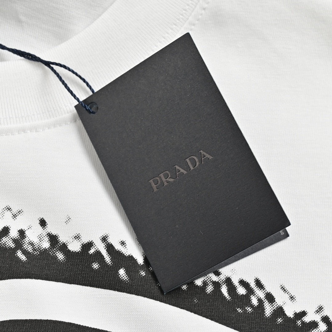 Prada White Triangle Spray Paint Logo Tee