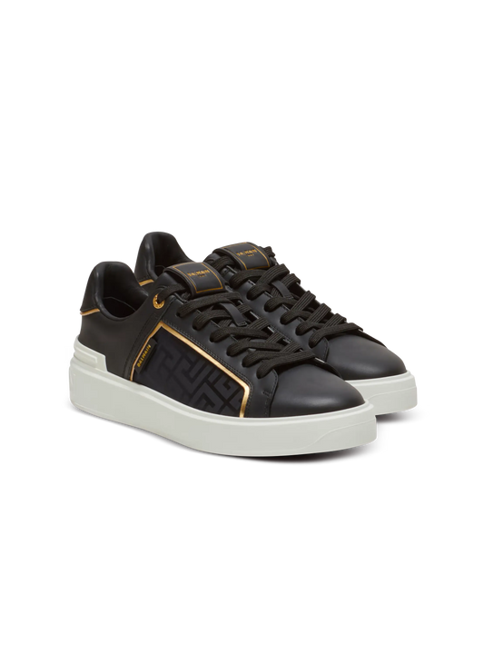 BALMAIN || B-Court Dual Color Monogrammed Nylon And Leather Sneakers