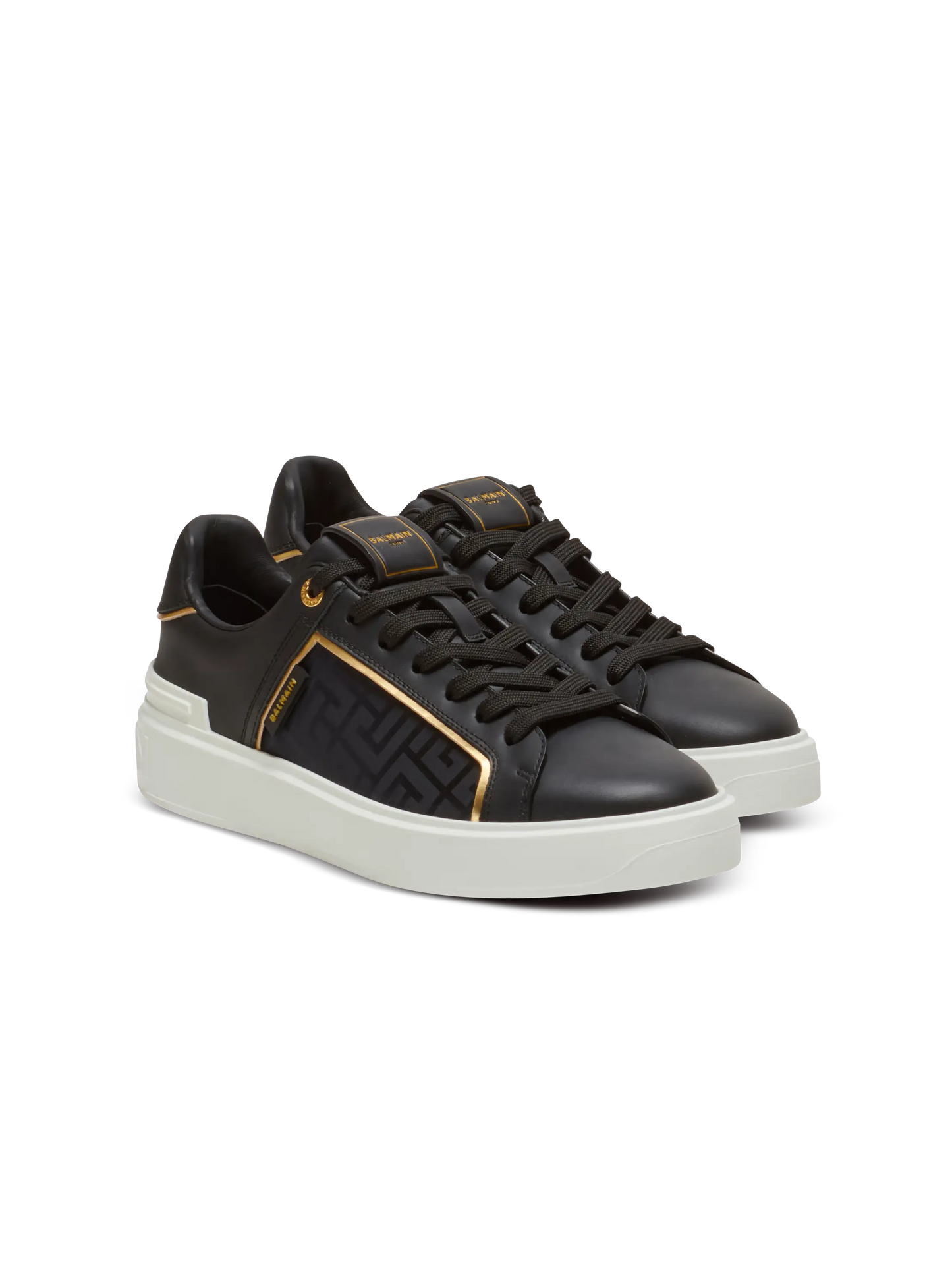 BALMAIN || B-Court Dual Color Monogrammed Nylon And Leather Sneakers