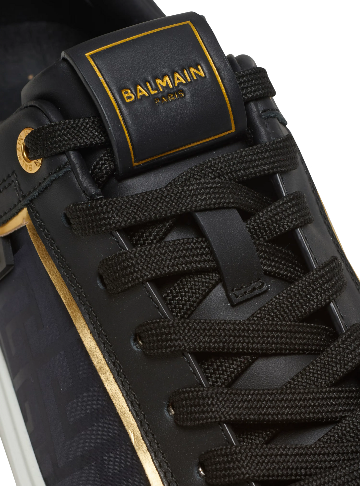 BALMAIN || B-Court Dual Color Monogrammed Nylon And Leather Sneakers