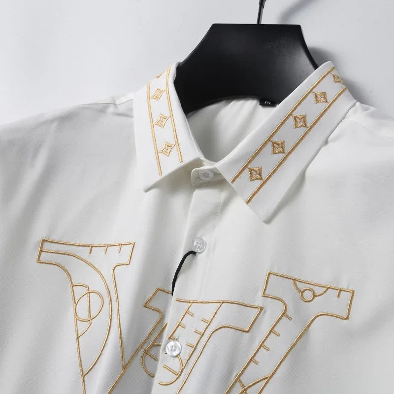 LOUIS VUITTON || High-End Letter-Printed Shirt Men's Fashion Long-Sleeved Shirt