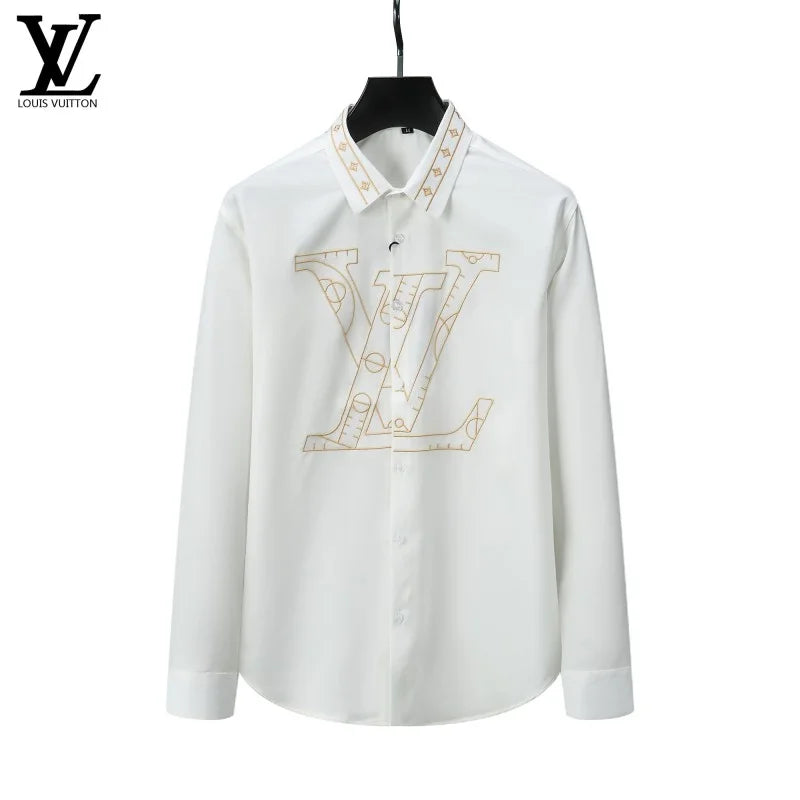 LOUIS VUITTON || High-End Letter-Printed Shirt Men's Fashion Long-Sleeved Shirt