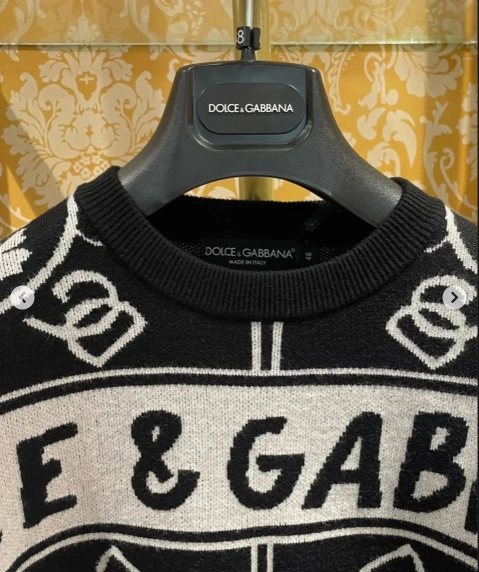 DOLCE & GABBANA || Men's Black Logo-Print Poplin Pullover