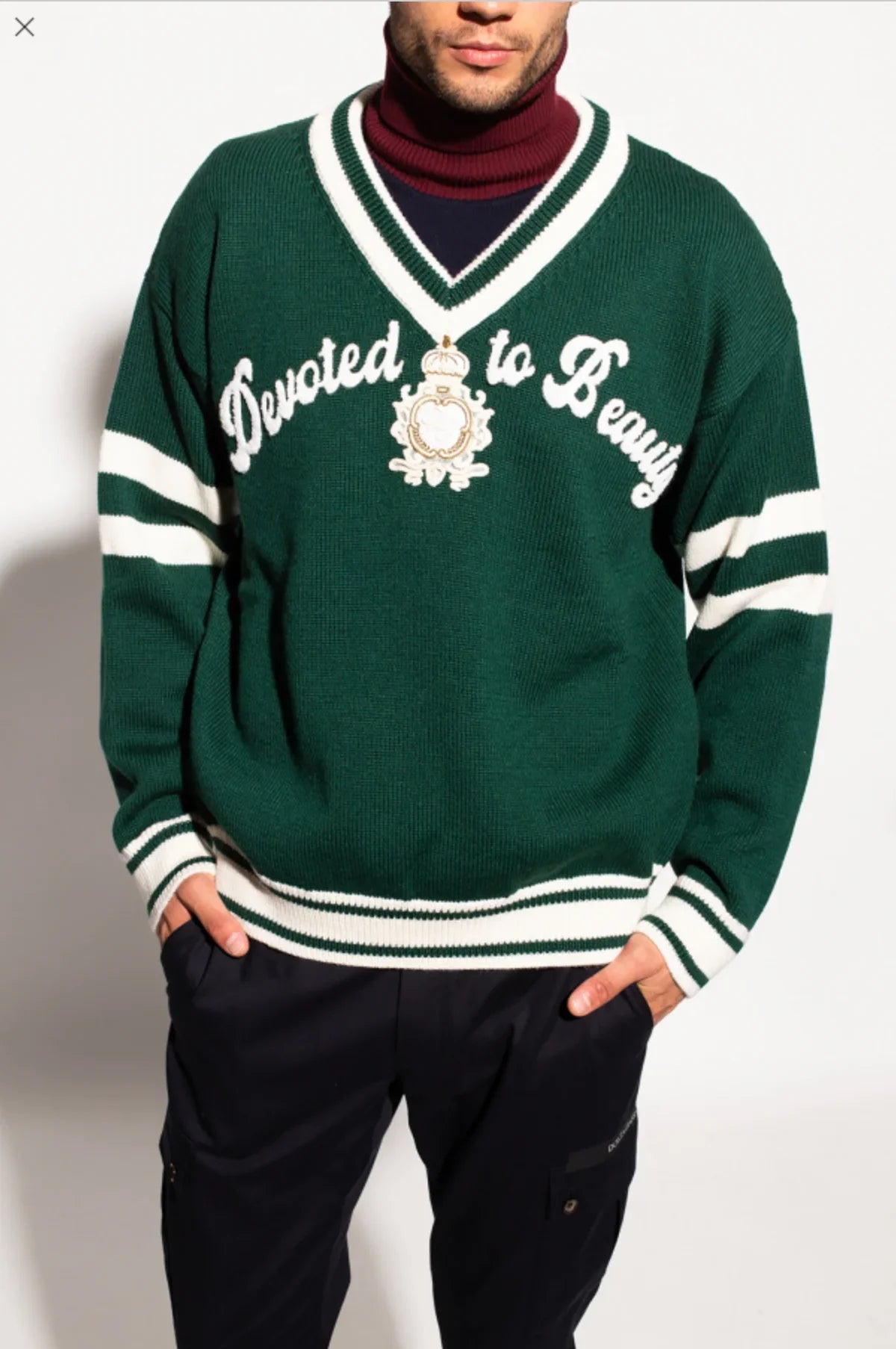 DOLCE & GABBANA || GREEN Logo-Appliquéd Sweater