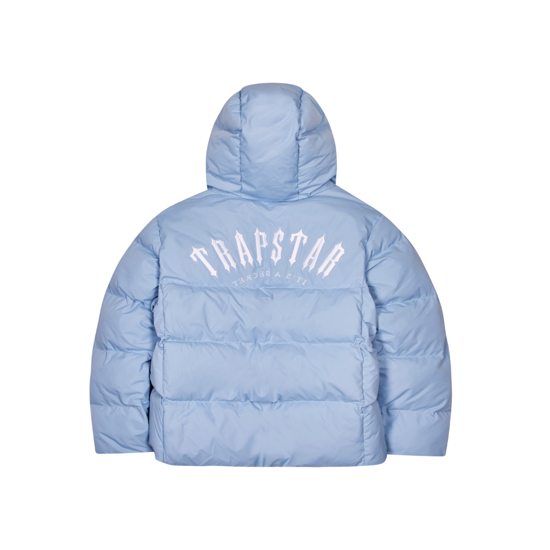 TRAPSTAR IRONGATE ARCH HOODED PUFFER JACKET - LIGHT BLUE