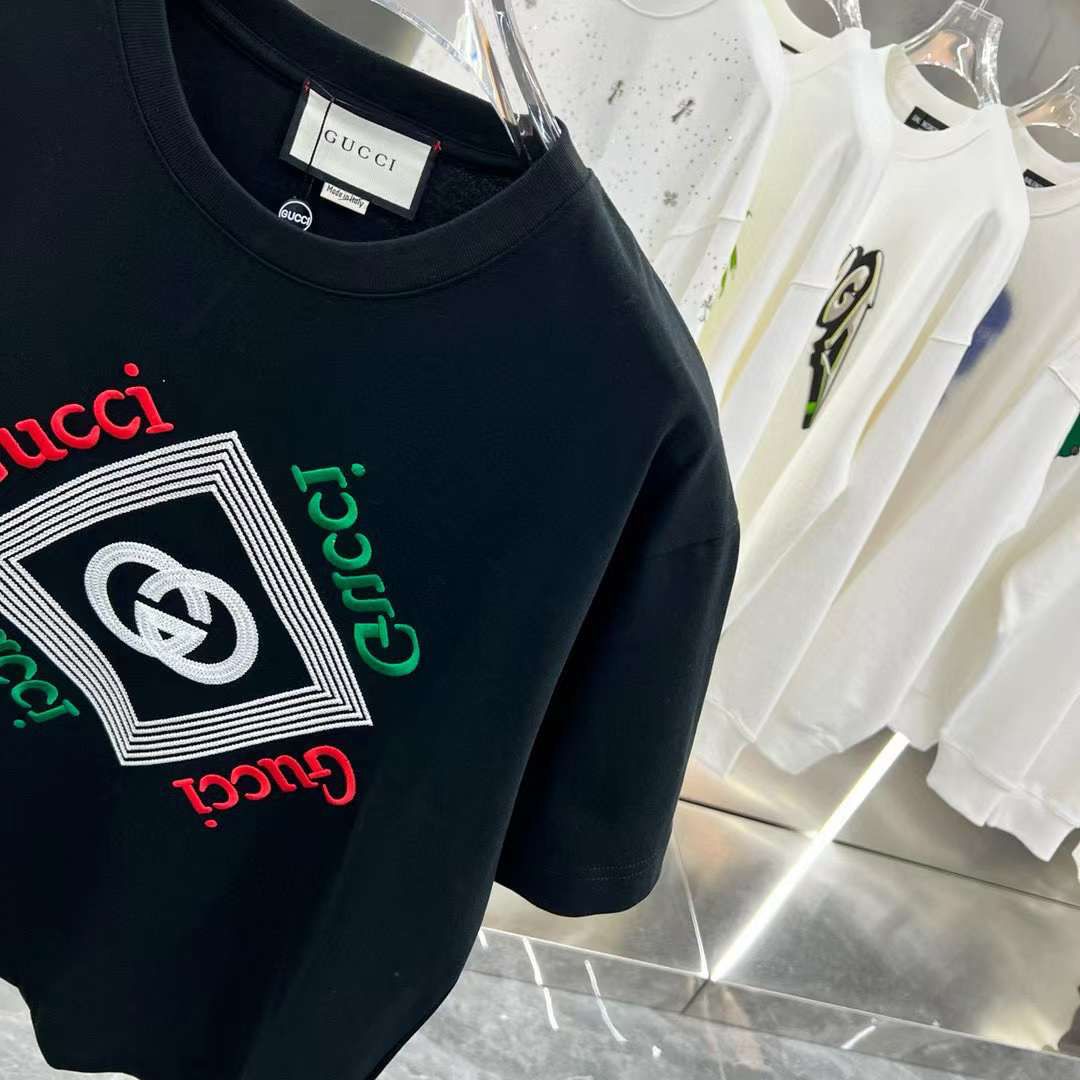 GUCCI DROP SHOULDER COTTON JERSEY PRINTED T-SHIRT