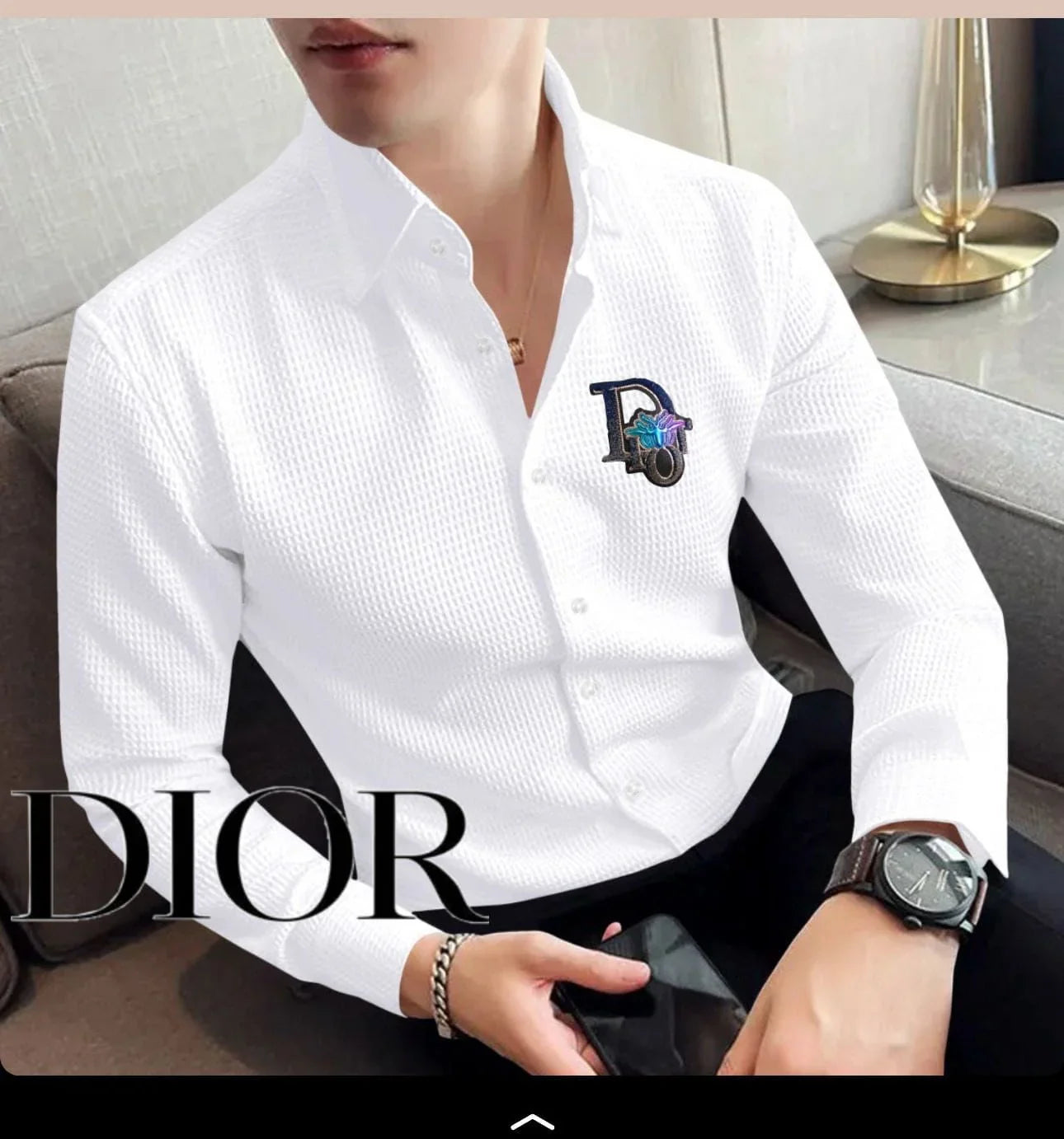 CHRISTIAN DIOR || Handcrafted Crush Cotton Lycra Base Shirt