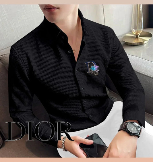 CHRISTIAN DIOR || Handcrafted Crush Cotton Lycra Base Shirt