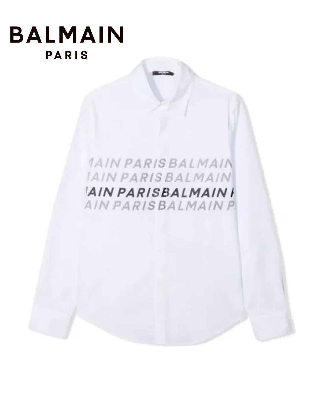 BALMAIN || Typographic Print Shirt With Curved Hemline