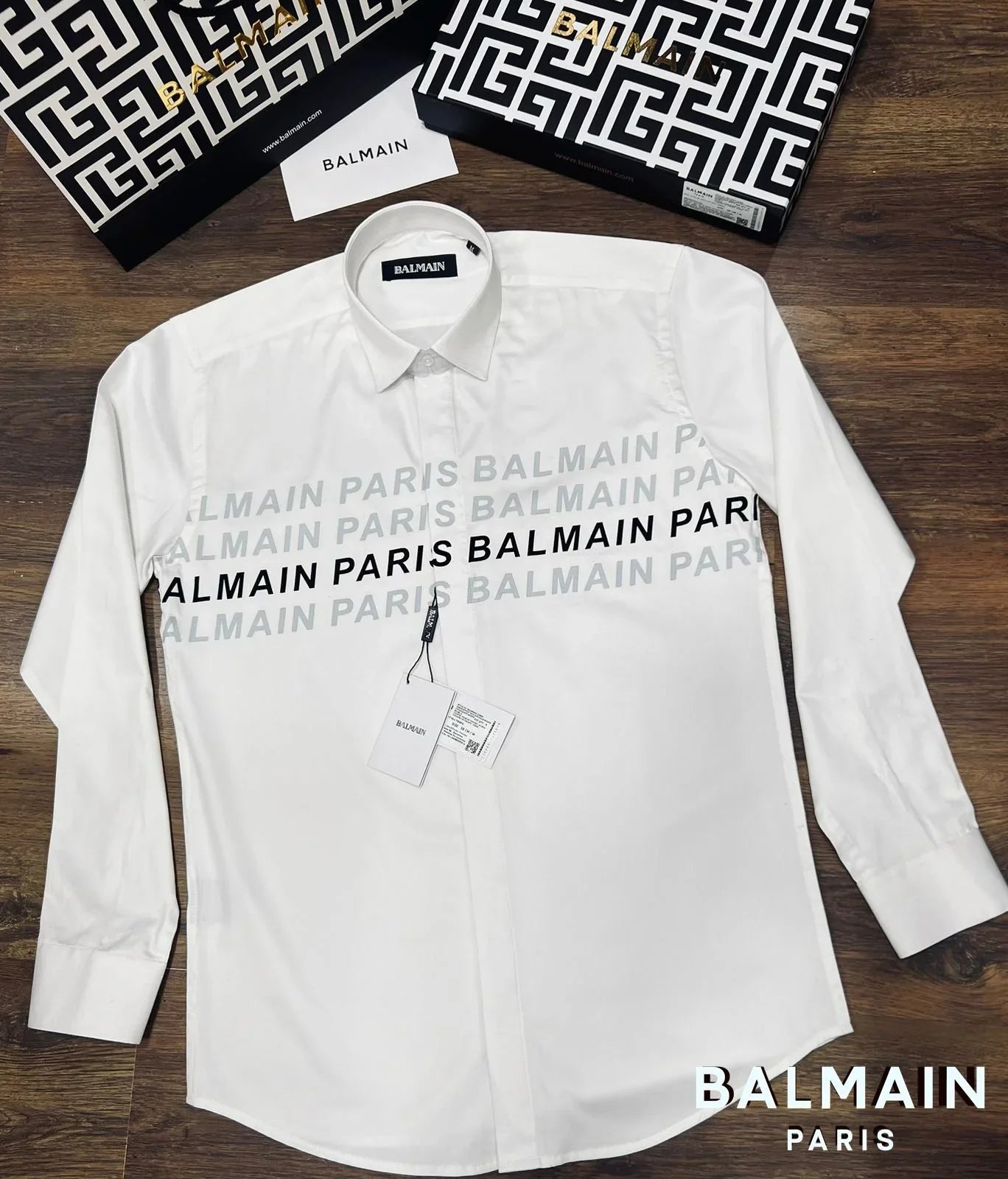 BALMAIN || Typographic Print Shirt With Curved Hemline