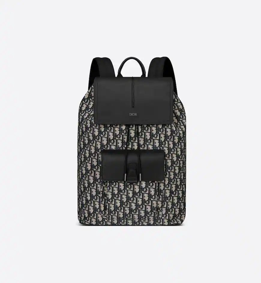 Dior Men Motion CHRISTIAN DIOR || Backpack Black Dior Oblique Mirage Technical Fabric and Grained Calfskin